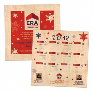 carte voeux calendrier impression sur bois